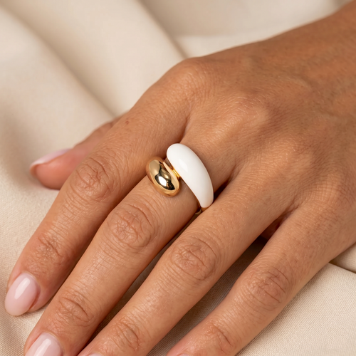 Twin Dome hvid emalje ring