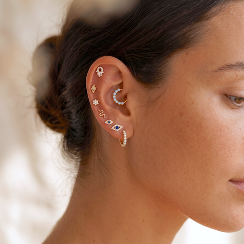 Earring Eternity Hoop Opal Opal Opal de oro sólido de 14k