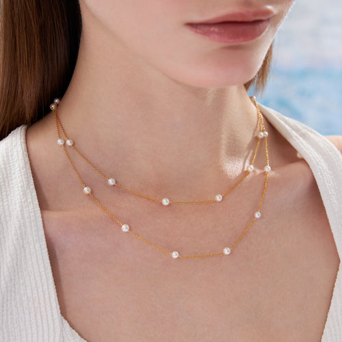 Collar de cadena de cable con perla de agua dulce