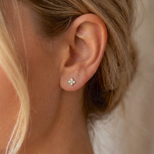 Sparkly CZ Floral Flatback Earring