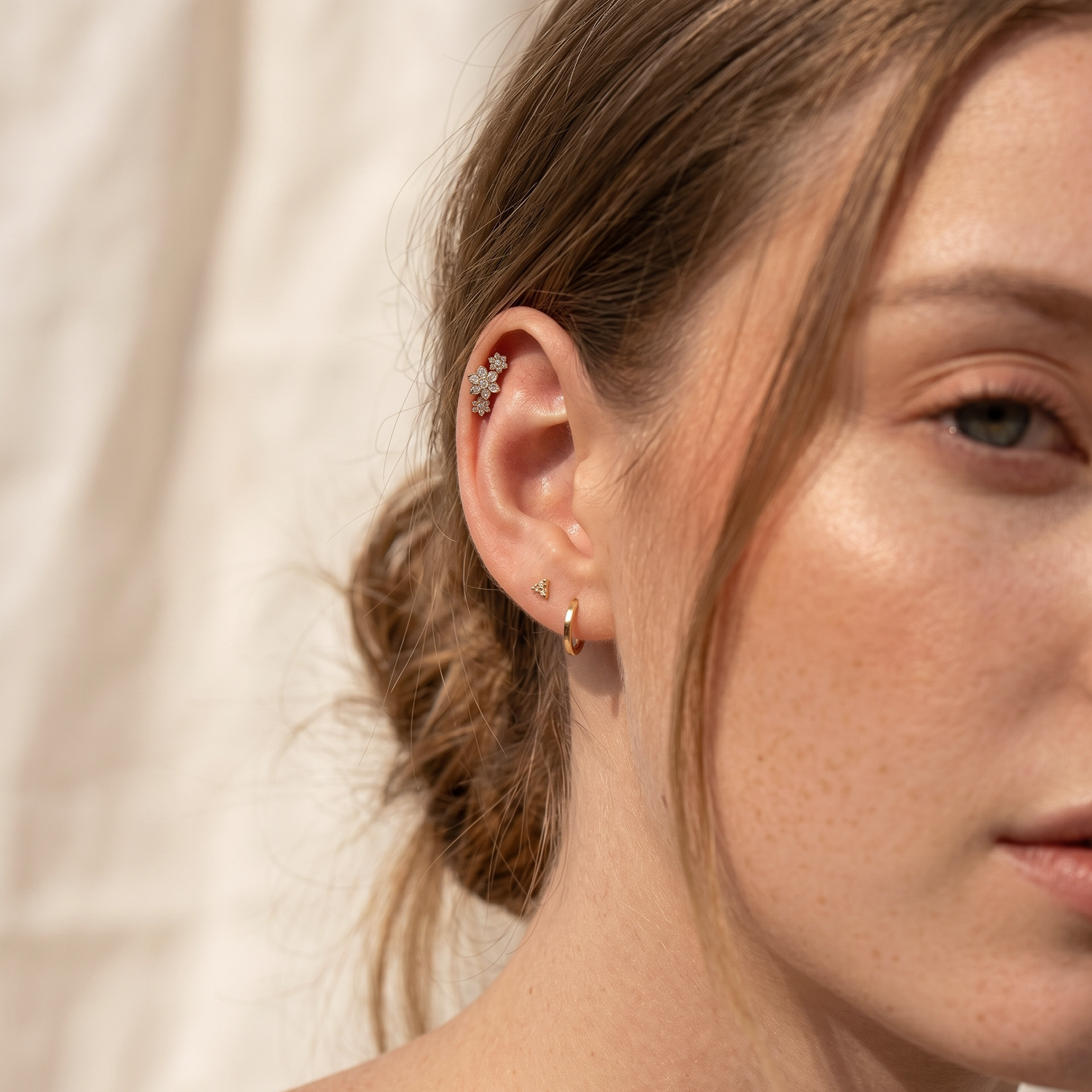 14K Solid Gold Trinity Jewel Labret fileté