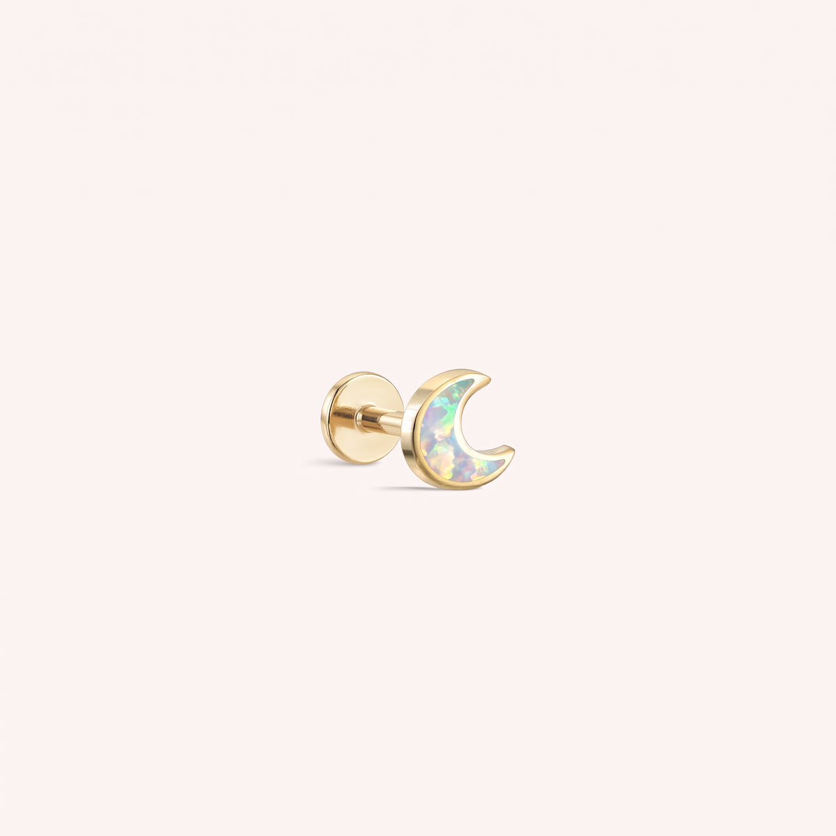 14K Solid Gold Opal Moon Threaded Labret Earring