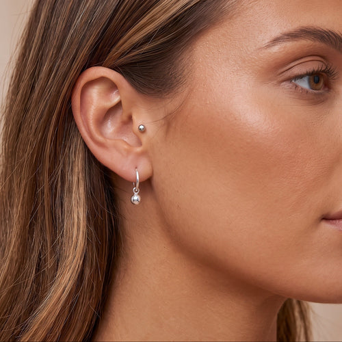 Silver Round Ball Hoop Earrings