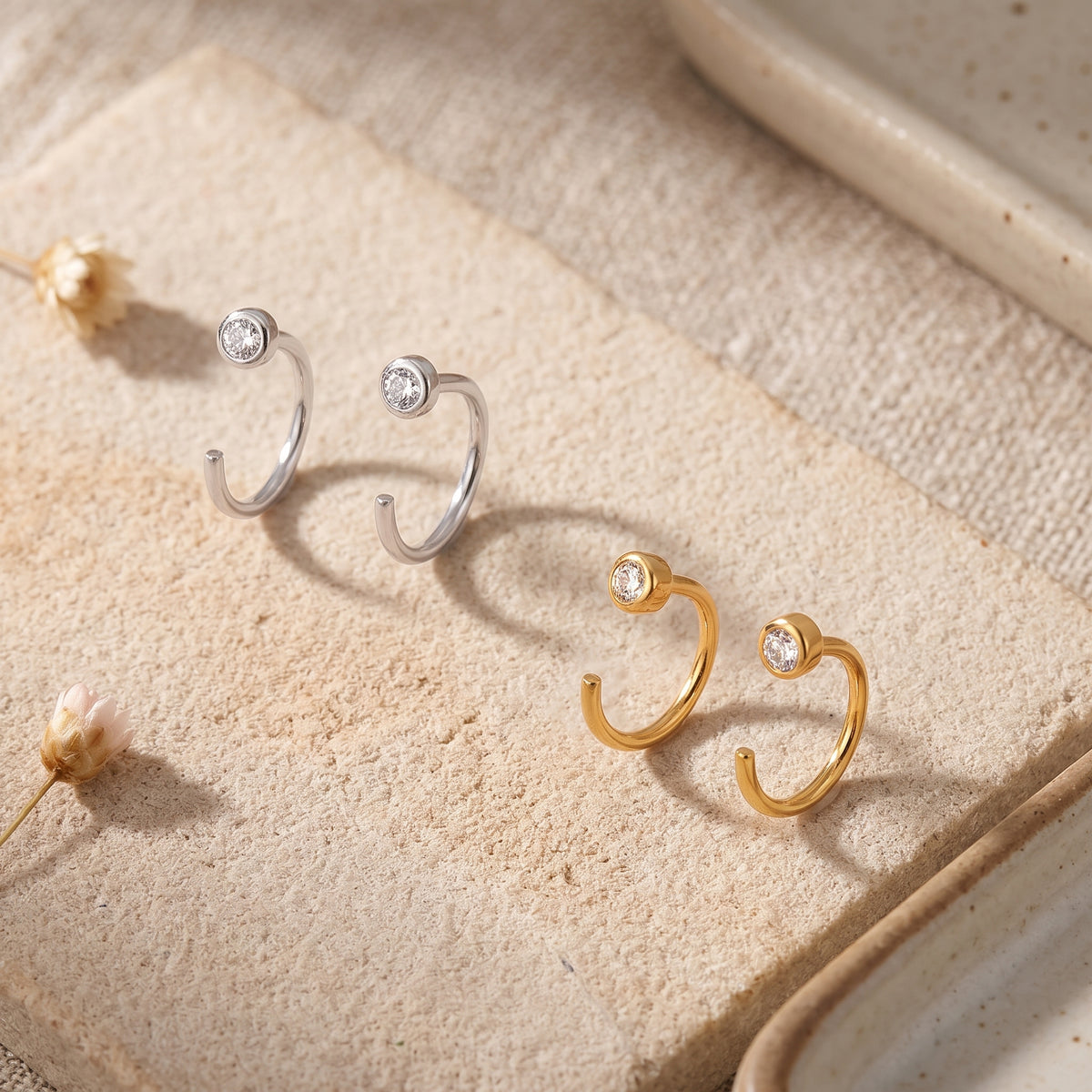 Mini Bezel Huggies Earrings