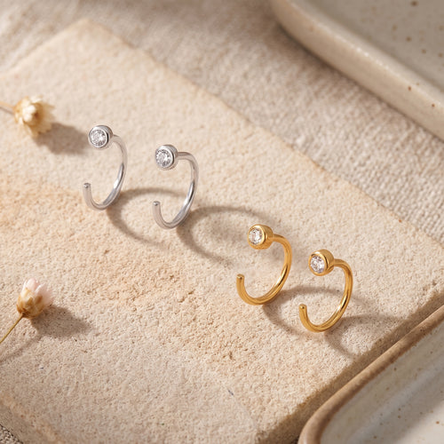 Mini Bezel Huggies Earrings