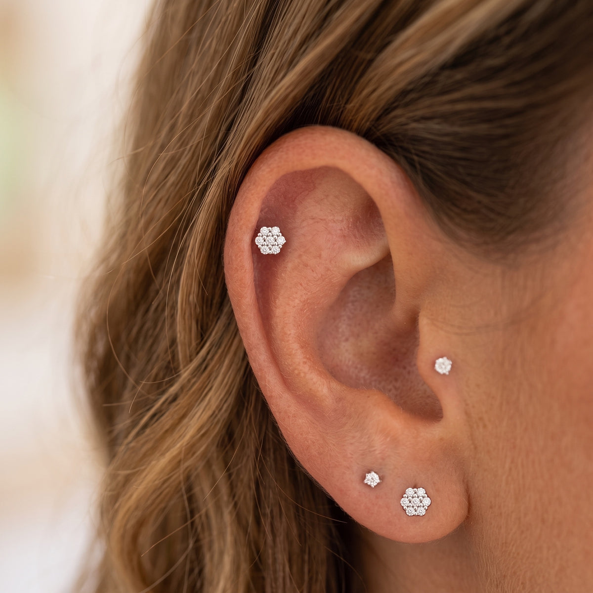 14K solid gull mini honningkake flat bak øredobb
