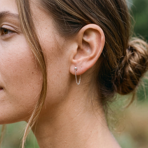 14K Massiv Weißgold Kugelkette Ohrstecker
