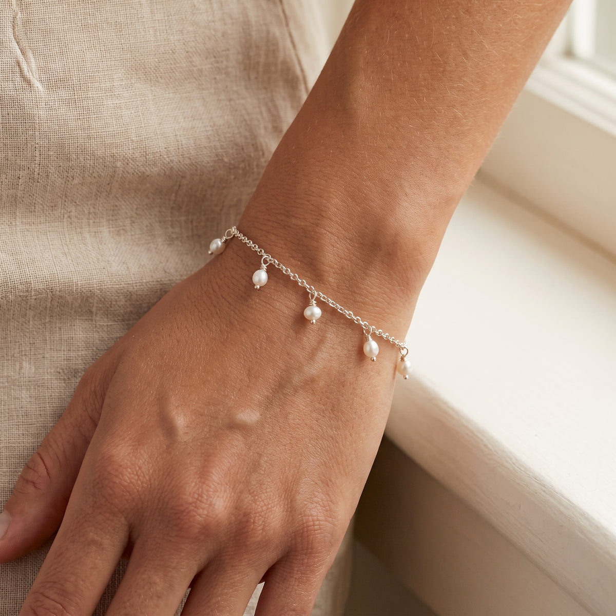Gelang Rantai Rolo Mutiara Kecil