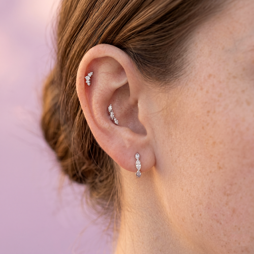 Crescent CZ Internal Labret Earring