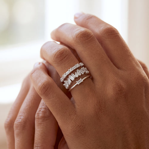Cincin Baguette Perak Berhiaskan