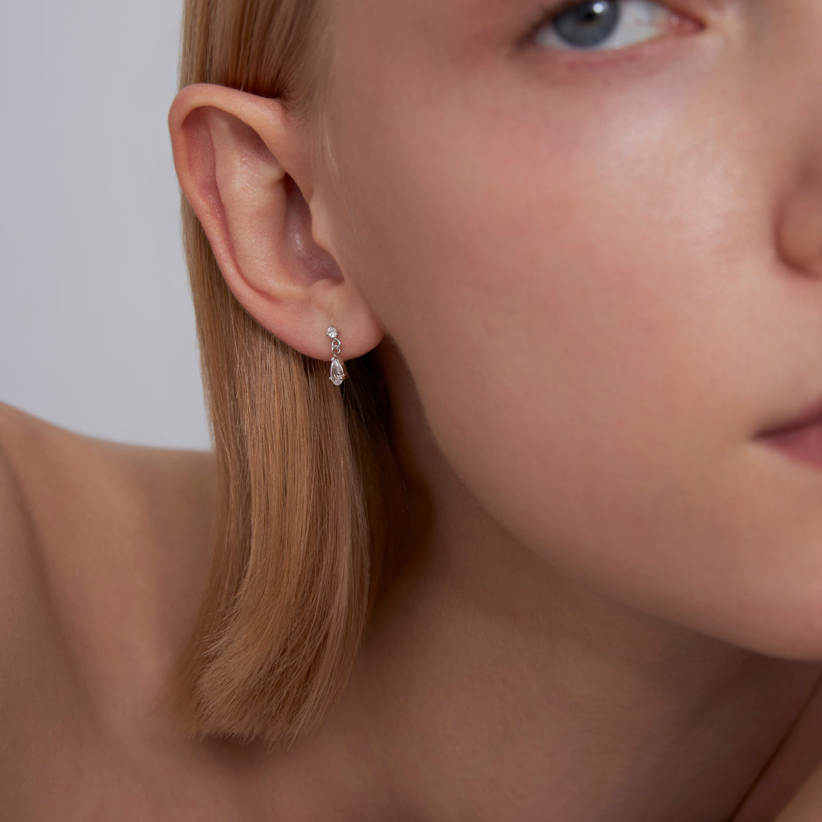 Dangle CZ Pear Flatback Earring