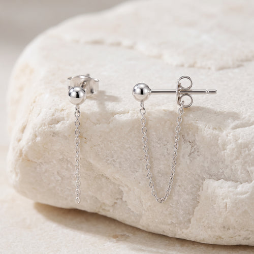 14K Massiv Weißgold Kugelkette Ohrstecker