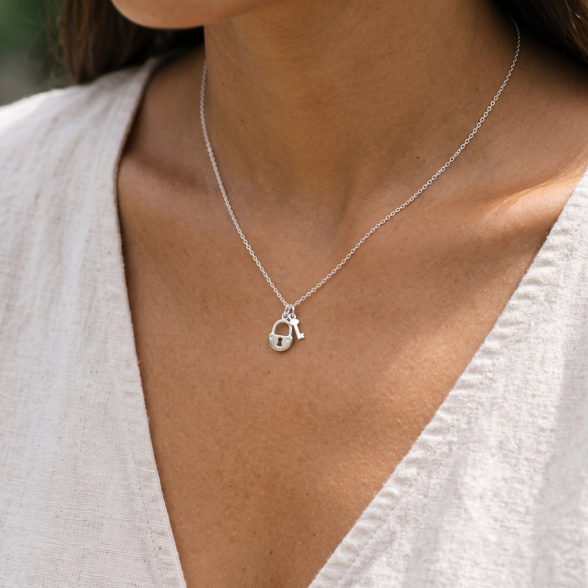 Petite Lock and Key Charm Necklace