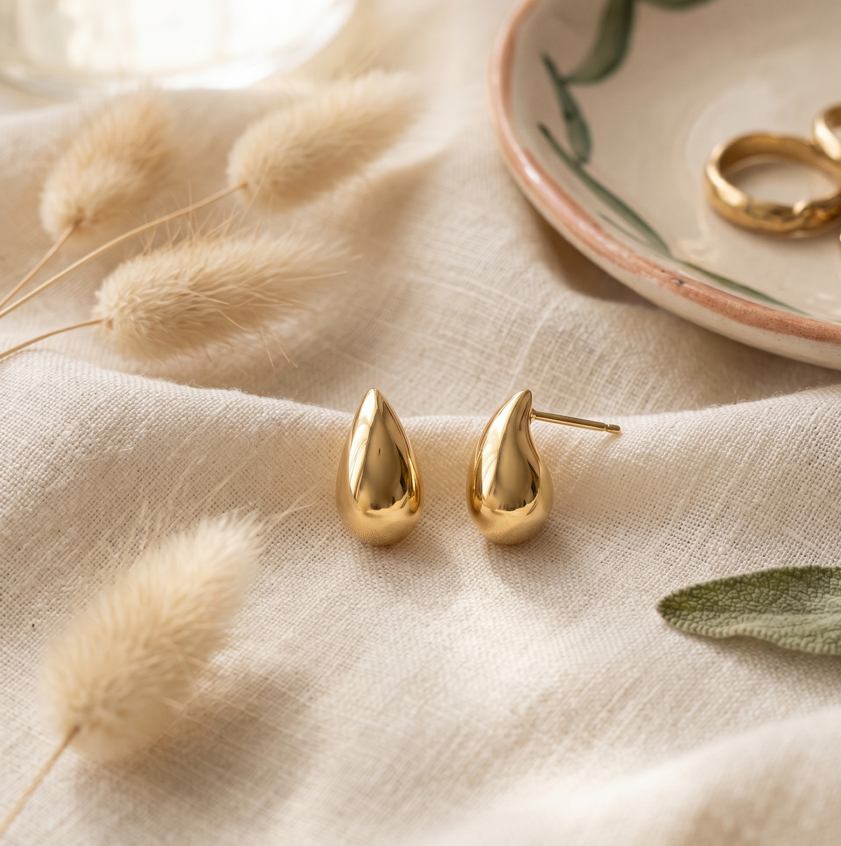 Organic Teardrop Stud Earrings