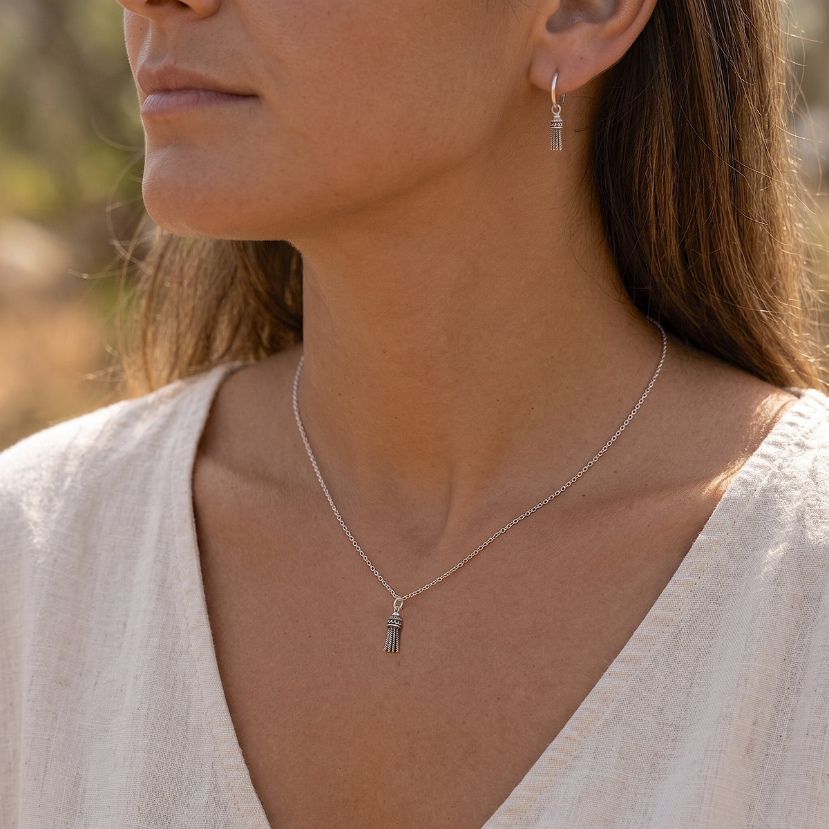 Tiny Silver Tassel Hoop Earrings