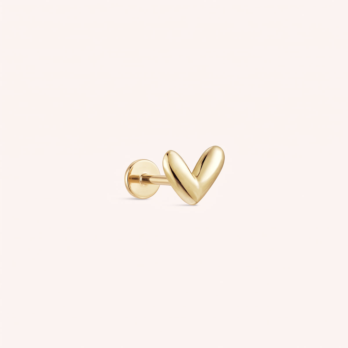 14K Solid Gold SweetHeart Flatback Earring