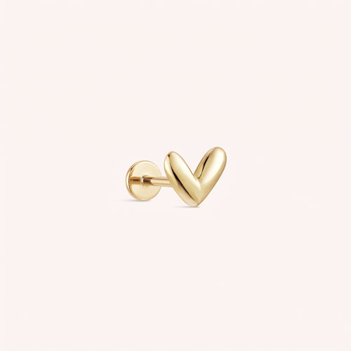 14K Solid Gold SweetHeart Flatback Earring
