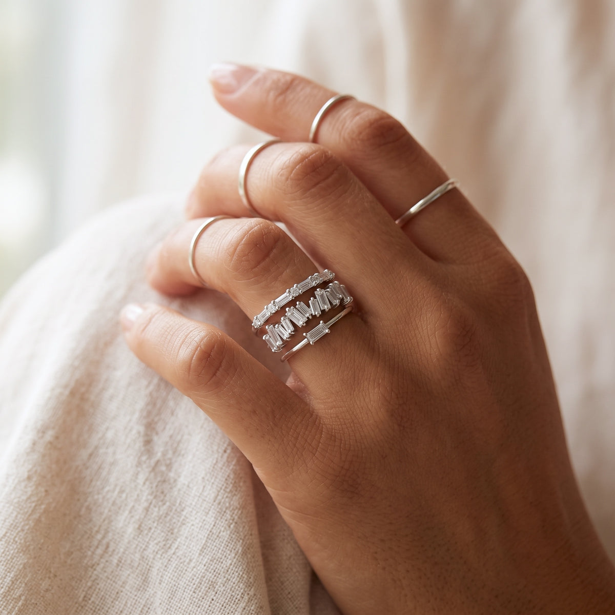 Klynge Baguette Ring Sølv