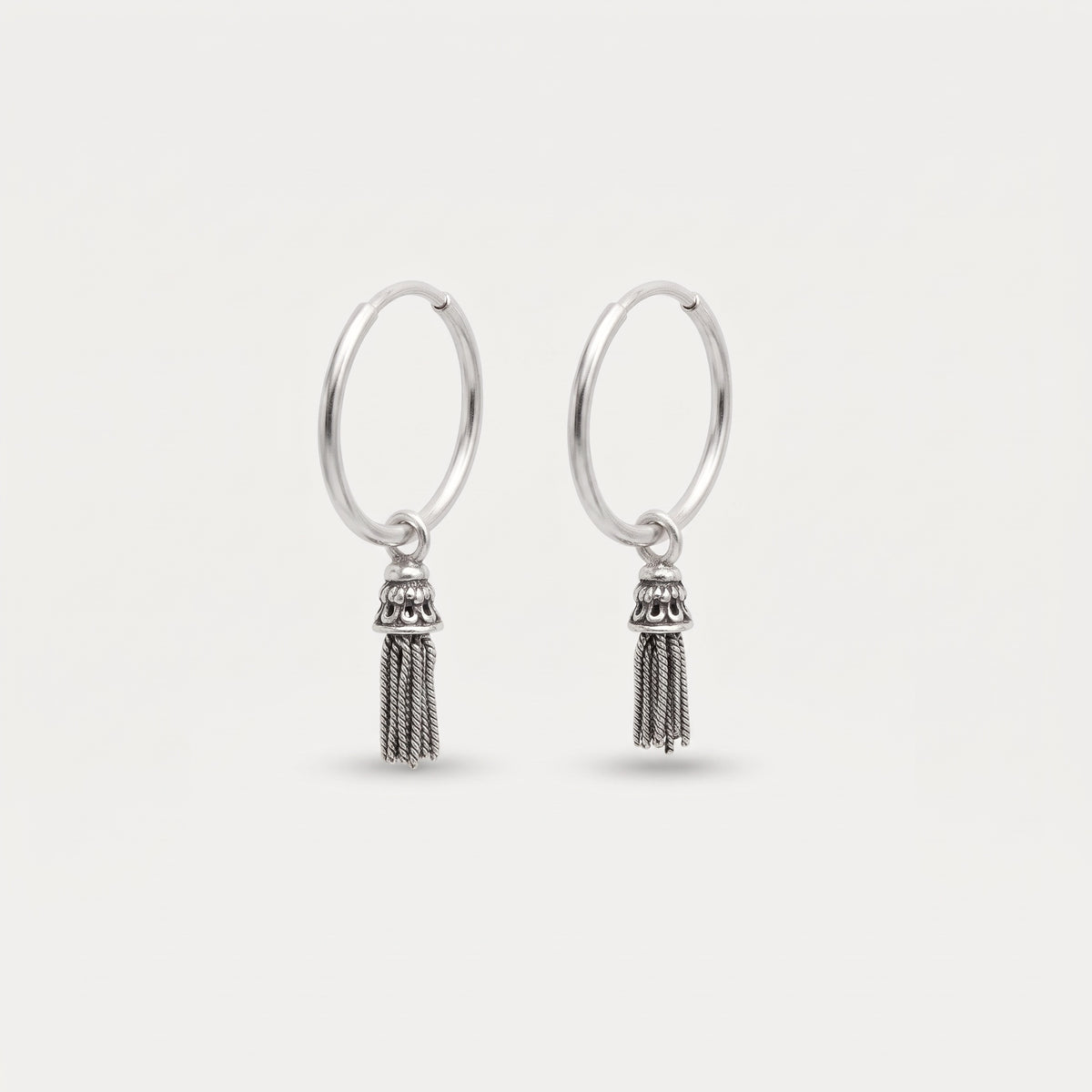Tiny Silver Tassel Hoop Earrings