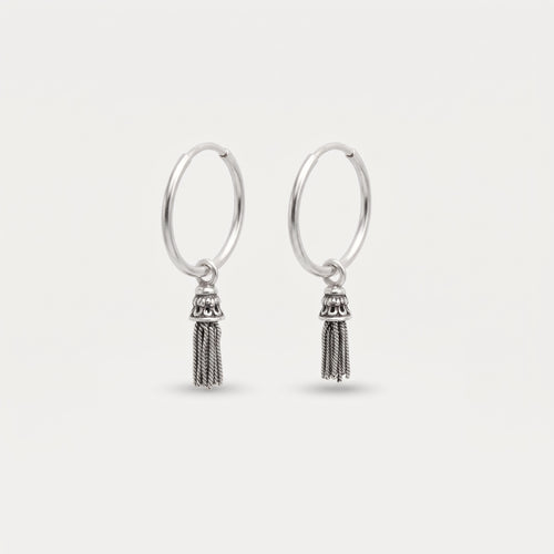 Tiny Silver Tassel Hoop Earrings