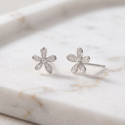 ต่างหูสตัดเพชรแบบปาเว่ Floraison ทองแท้ 14K