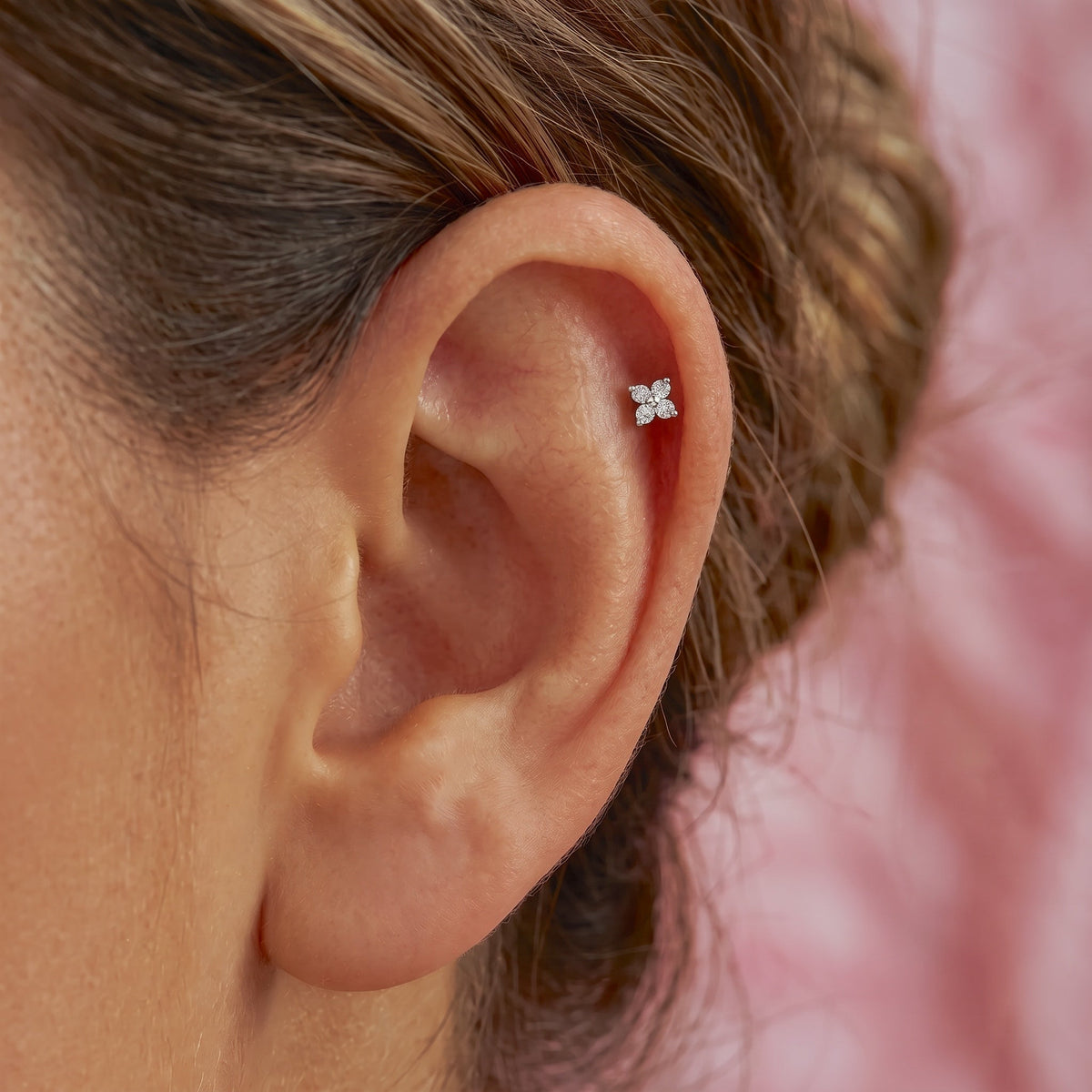 Sparkly CZ Floral Flatback Earring