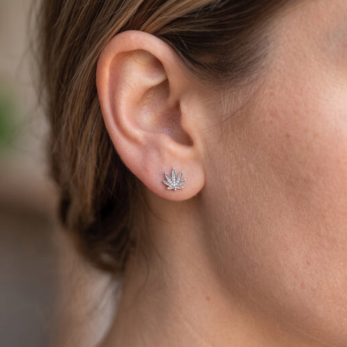 Pendientes brillantes de tachuelas de hoja