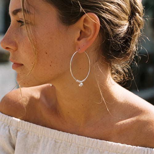 Fringe Beaded Ball Large Hoop Earrings