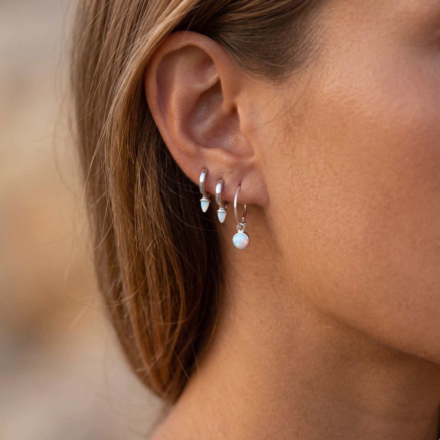 Opal Bullet Huggie Earrings