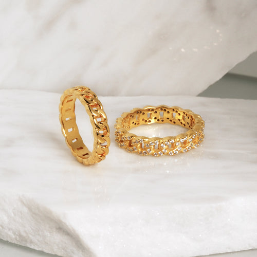 Cincin Rantai Emas Bersilangan CZ
